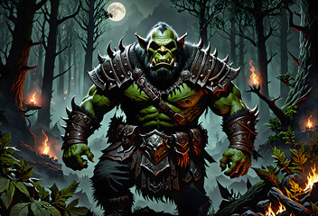 Orc in the forest at night