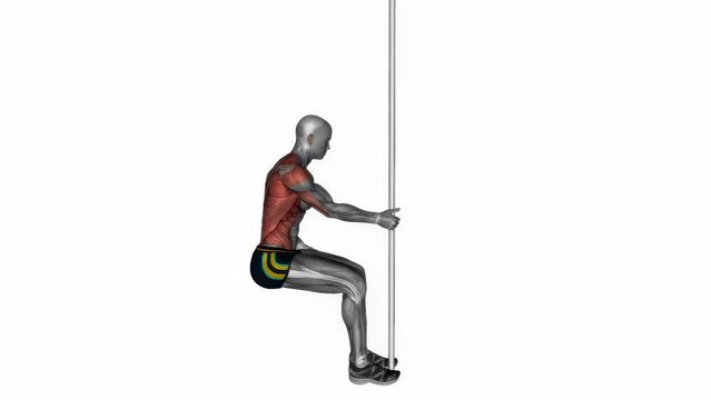 3D-rendered animation of a sportsman doing a squatting bar hold isolated on a white background