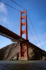 Majestic view of the Golden Gate Bridge in San Francisco, California shrouded in fog