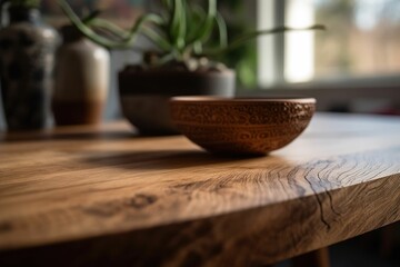 AI generated illustration of pots on a rustic wooden table in a room