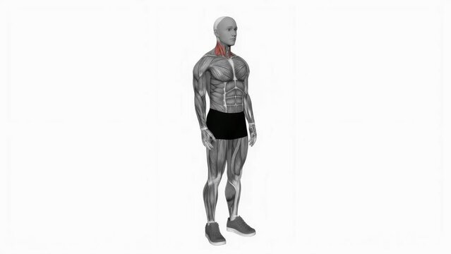 3D rendered animation of a person doing neck exercises shown isolated on white background