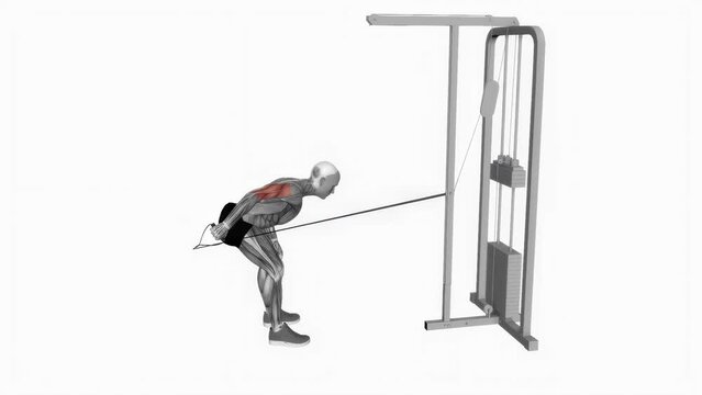 3D rendered animation showcasing the tricep workout at the gym on the empty white background