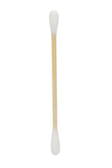 Wooden cotton swab for cleaning ears on a blank background.