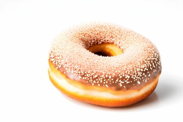 AI generated illustration of a single glazed donut with white specks on a plain white background