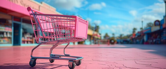 Pink Shopping Cart on Pink Pavement: A Monthly Must-Have for Trendy Shoppers Generative AI