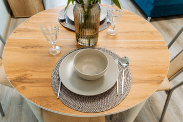 Stylish wooden tableware and decor set for your dining table