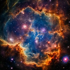 Naklejka premium AI generated illustration of a celestial landscape of a planet surrounded by an array of stars