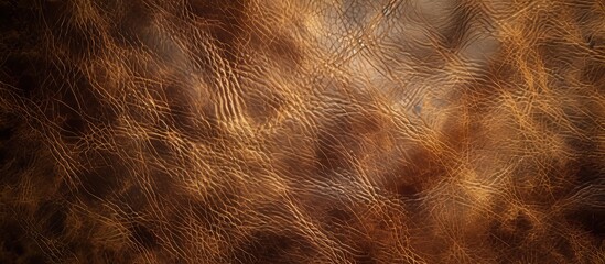 A detailed view of a brown leather texture with patterns resembling wood grains, twigs, and the natural landscape. The texture also evokes images of grass, fur, soil, and a peach-colored sky. - obrazy, fototapety, plakaty