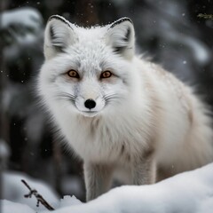 Fototapeta premium AI generated illustration of an adorable Arctic fox in its natural winter habitat
