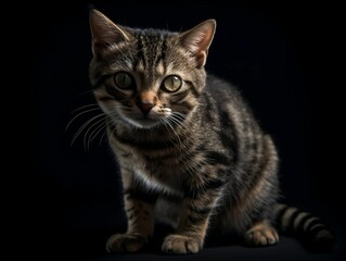 AI generated illustration of a striped domestic cat on a black background