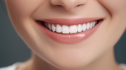 Closeup portrait of a beautiful smiling young woman with healthy teeth. Dental care concept. Close-up shot of perfect white teeth. White female teeth.