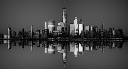 Dramatic grayscale view of Manhattan, New York City skyscrapers