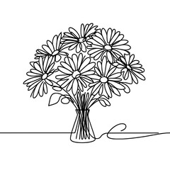Bouquet in a vase in line drawing style