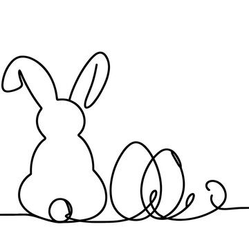 Easter bunny with eggs in line drawing style