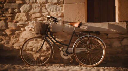 Fototapeta na wymiar AI generated illustration of a vintage-style bicycle against a rustic stone wall outdoors