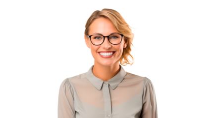 Happy teacher cut out. Smiling young school teacher woman on transparent background