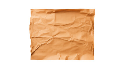 Piece of crumpled brown craft paper cut out. Craft crumpled paper on transparent background