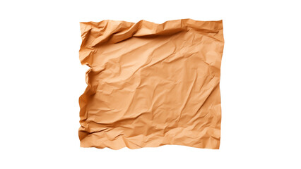 Fototapeta premium Square piece of crumpled brown craft paper cut out. Craft crumpled paper on transparent background