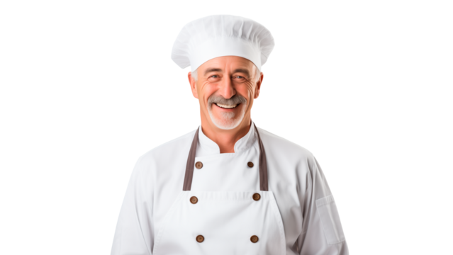 Happy white cook cut out. Smiling cook man on transparent background