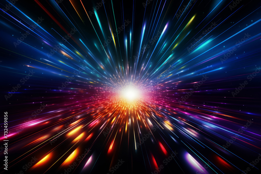 Wall mural abstract image of a bright light explosion in space with vibrant rays