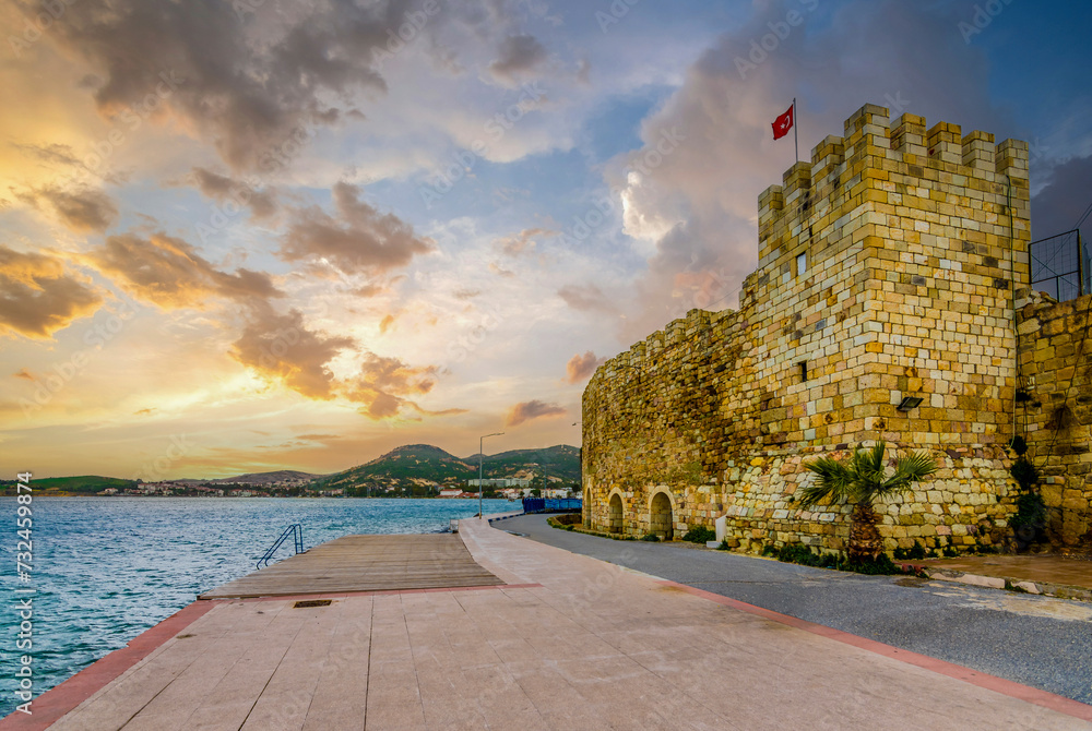 Wall mural foca castle view in foca town. foca is populer tourist destination in turkey.