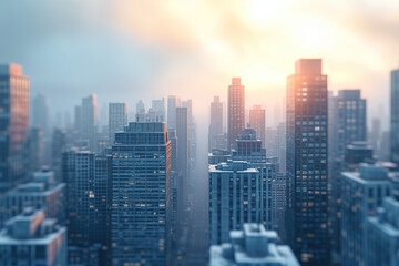 Fototapeta na wymiar City skyline at sunrise. Background image. Created with Generative AI technology