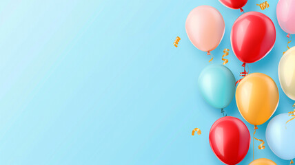 Bunch of colorful balloons on light blue background