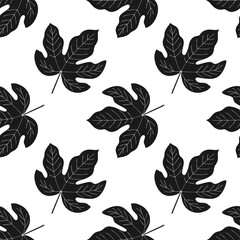 Seamless pattern of black figs leaves on white background illustration.