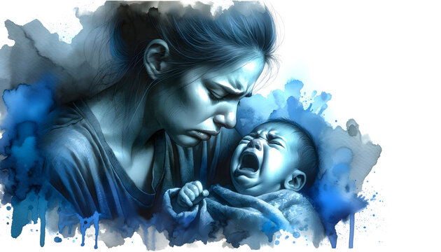 Maternal Concern - Mother Comforting Crying Baby