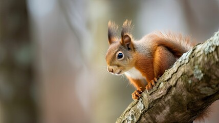 Fototapeta premium AI generated illustration of a squirrel perched on a tree branch