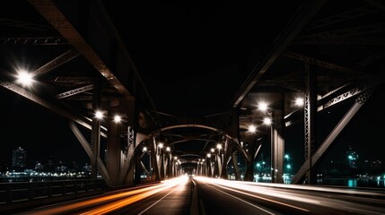 Fototapeta na wymiar AI generated illustration of an illuminated bridge with light trails