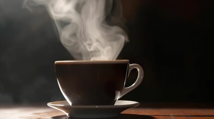 Fototapeta premium AI generated illustration of a hot beverage resting on a tabletop with steam rising from the cup