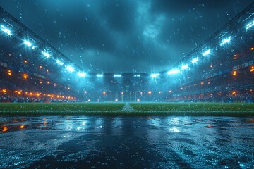Rainy Night at the Stadium: A Spectacular View of the Field Generative AI