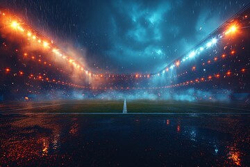 Rainy Night Football Game Generative AI