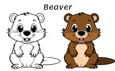 Vector illustration of a beaver. Coloring book illustration
