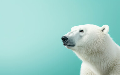 Fototapeta premium Majestic polar bear profile against a soft turquoise background