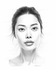 Stunning pencil sketch portrait of a young woman with a serene expression