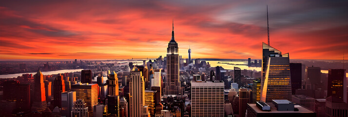 The Majestic Empire State Building - A Dominant Beacon in New York City Skyline Against a Vibrant...
