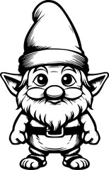Fototapeta premium Illustration of a whimsical cartoon gnome character. Coloring book illustration.