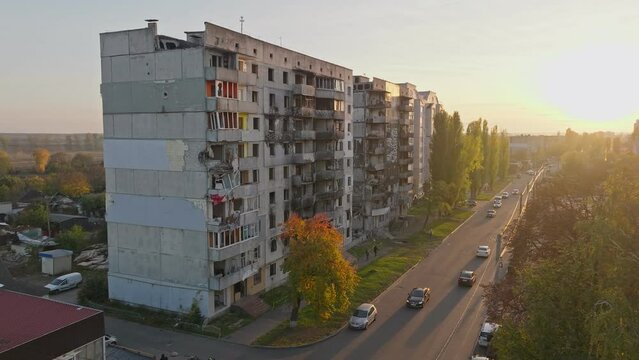 Ukraine war destroyed damage street bomb civil air building