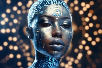 AI generated illustration of a humanoid woman with a futuristic face