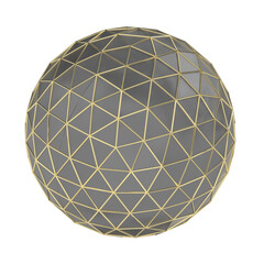 Luxurious Black Sphere with Golden Geometric Pattern. Isolated on white background