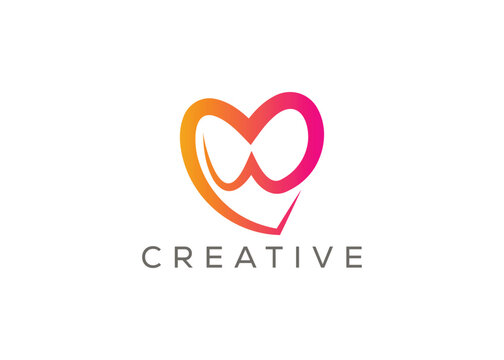 Minimalist letter w love logo design vector template. Heart shape w logo vector design