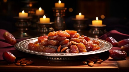 Immerse yourself in the cultural richness of Ramadan with the indulgent sweetness of dates and almonds. - obrazy, fototapety, plakaty