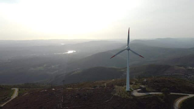 Drone footage of the wind turbines on the middle of Serra da Freita Arouca in Portugal