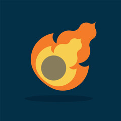 cartoon design of a falling meteorite and burning in the atmosphere with dark blue background; celestial object
