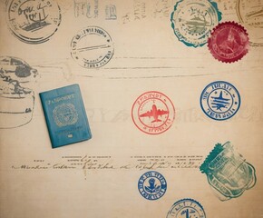 Fototapeta na wymiar Global Adventures Immigration Stamp and Passport Stamps 