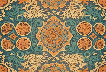 Vintage background, floral pattern, and Arabic motifs. Linoleum background. Textile background for printing for Arab councils and tents
