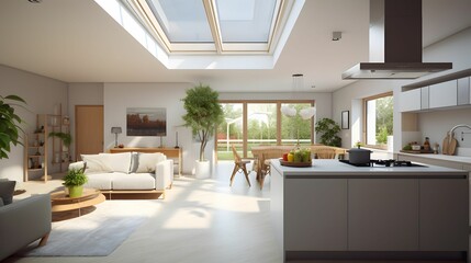 AI generated illustration of an immaculately designed modern minimalist kitchen