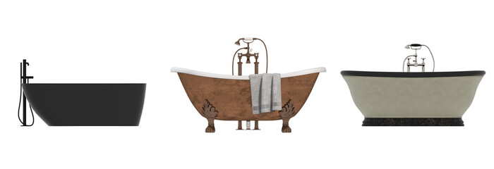bathtub isolated on a white background, 3D illustration, and a CG render